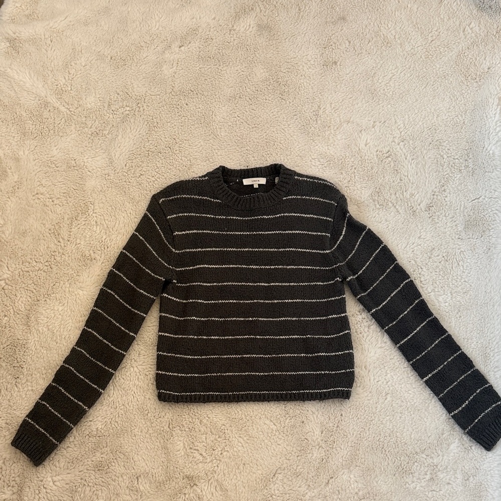 Vince Black and Gray Striped Women's Sweater